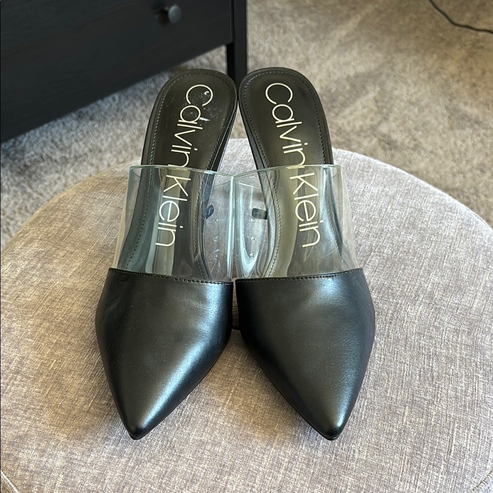 Calvin Klein Black and Clear Mules